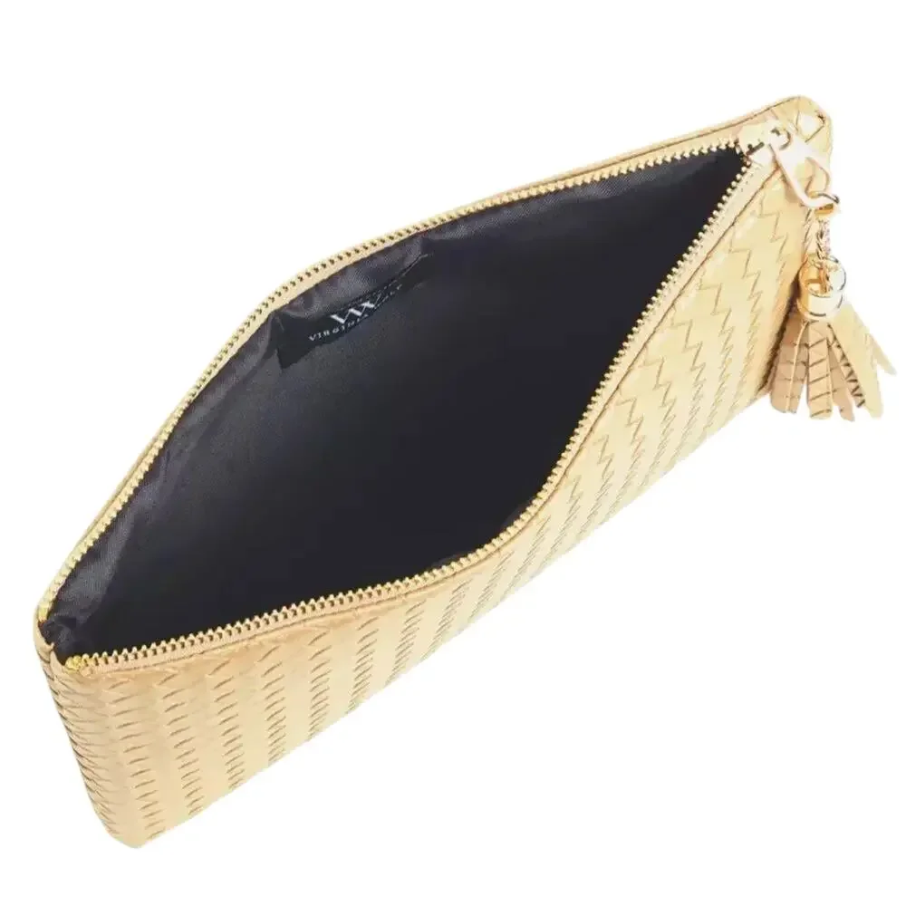 VIRGINIA WOLF Mimi Woven Pouch Metallic Gold Curateur Winter 2022 New w/ Tag $88